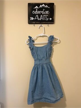 Rise Little Earthling organic cotton Light Denim Ruffle Strap Dress